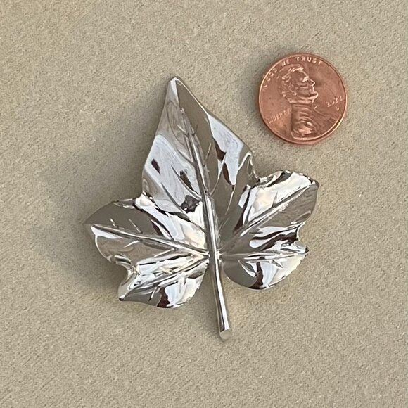 Crown Trifari Jewelry - Vintage Signed Crown Trifari Silver Tone Veined Maple Leaf Brooch Pin